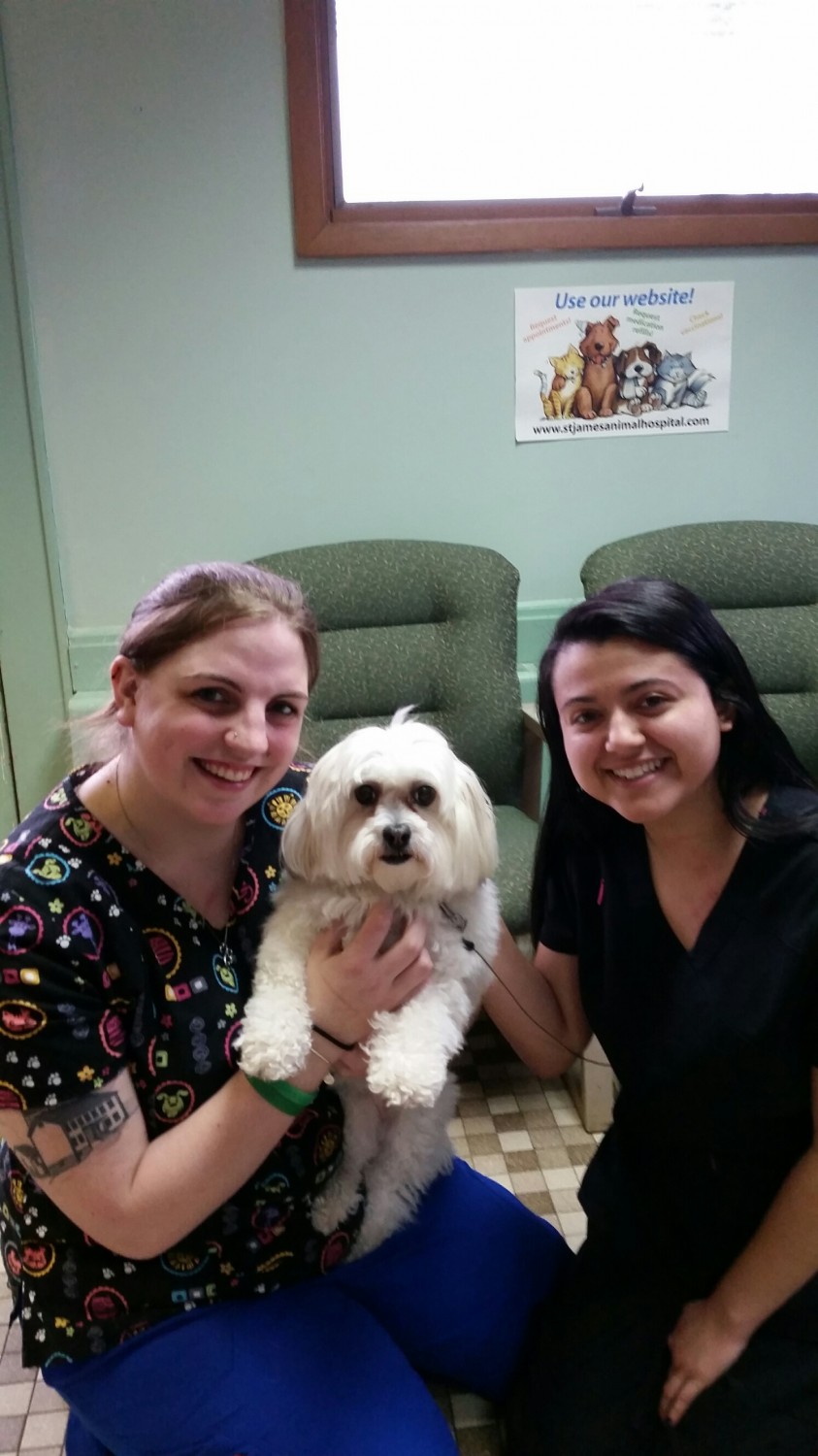 Brittany & Veronica posing with cuddly patient
